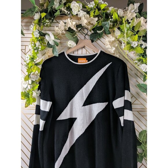 WISPR Men's Sweater Thunder Bolt Black White Pullover Size Medium - Picture 2 of 7